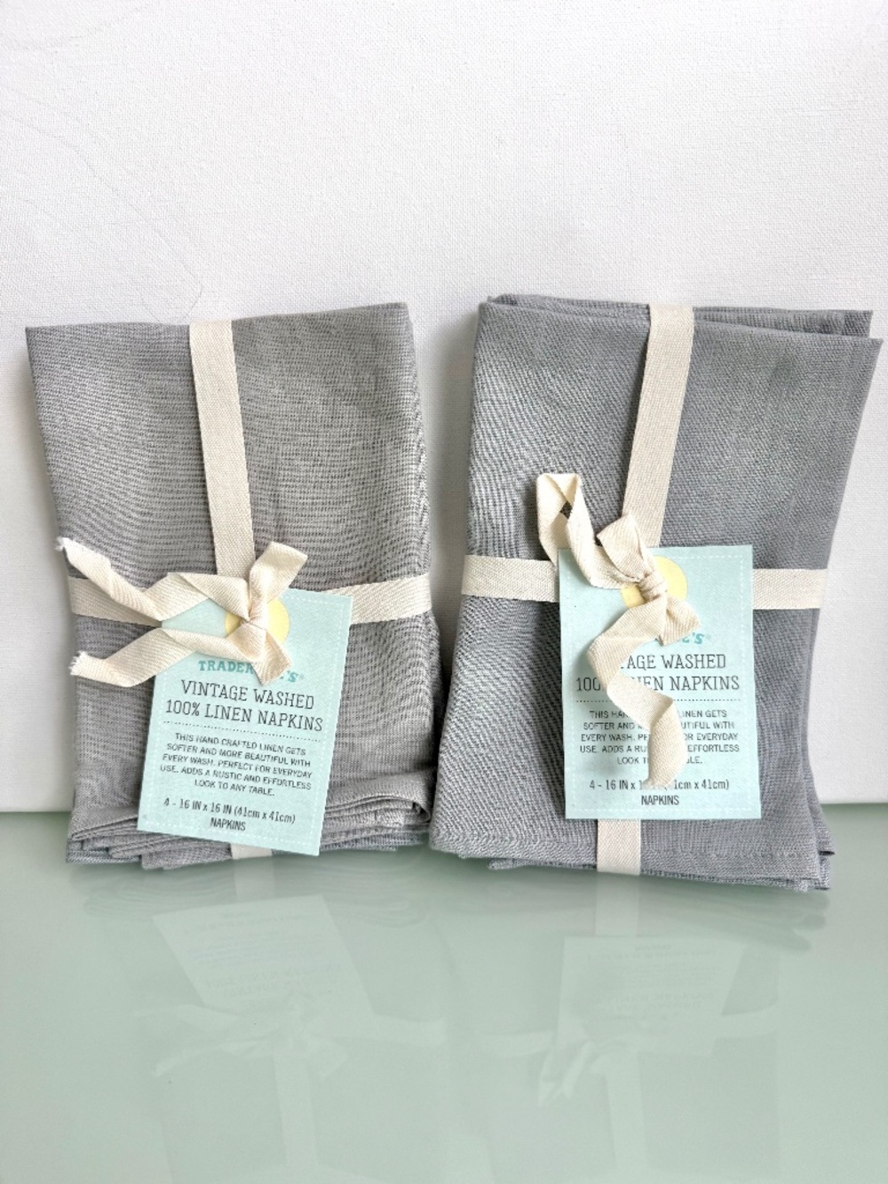 Trader Joe’s Vintage Washed Linen Napkins Gray Set of 8 NWT 100% Linen